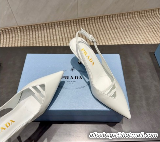 Top Design Prada Patent Leather Heel Slingbacks Pump 7.5cm White PR120601 1206004 2026