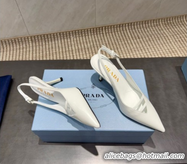 Top Design Prada Patent Leather Heel Slingbacks Pump 7.5cm White PR120601 1206004 2026