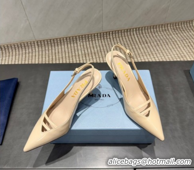 Low Cost Prada Patent Leather Heel Slingbacks Pump 7.5cm Beige PR120601 1206005 2026