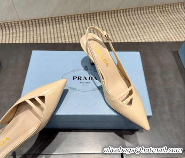 Low Cost Prada Patent Leather Heel Slingbacks Pump 7.5cm Beige PR120601 1206005 2026