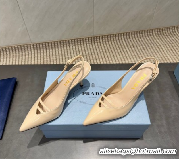 Low Cost Prada Patent Leather Heel Slingbacks Pump 7.5cm Beige PR120601 1206005 2026