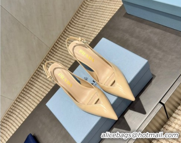 Low Cost Prada Patent Leather Heel Slingbacks Pump 7.5cm Beige PR120601 1206005 2026