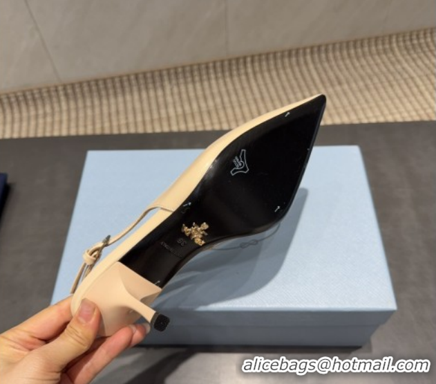 Low Cost Prada Patent Leather Heel Slingbacks Pump 7.5cm Beige PR120601 1206005 2026