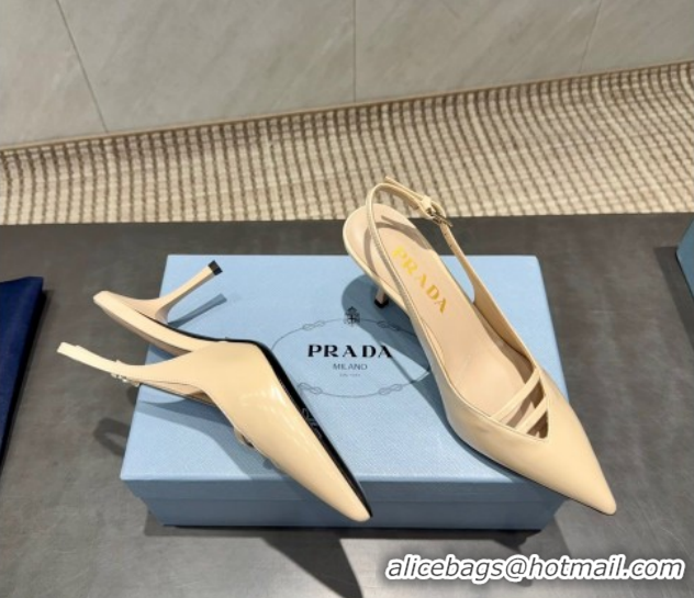 Low Cost Prada Patent Leather Heel Slingbacks Pump 7.5cm Beige PR120601 1206005 2026