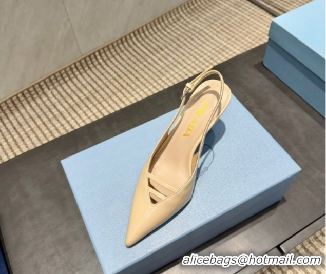 Low Cost Prada Patent Leather Heel Slingbacks Pump 7.5cm Beige PR120601 1206005 2026