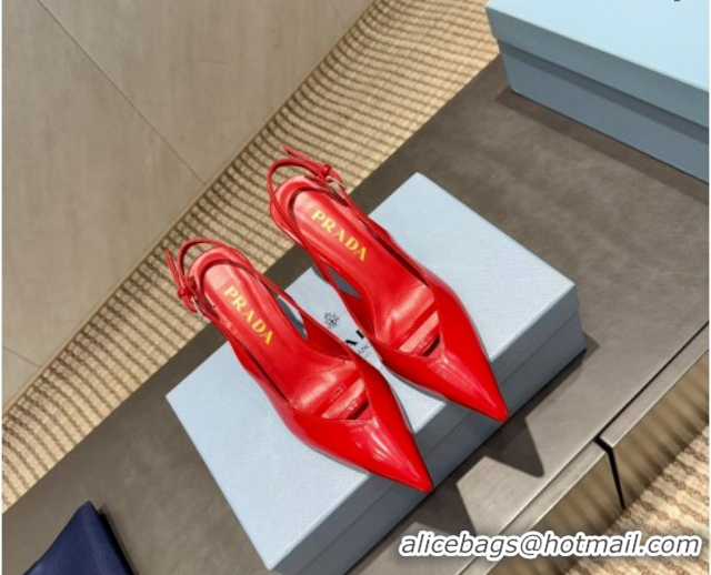 Top Grade Prada Patent Leather Heel Slingbacks Pump 7.5cm Red PR120601 1206006 2026