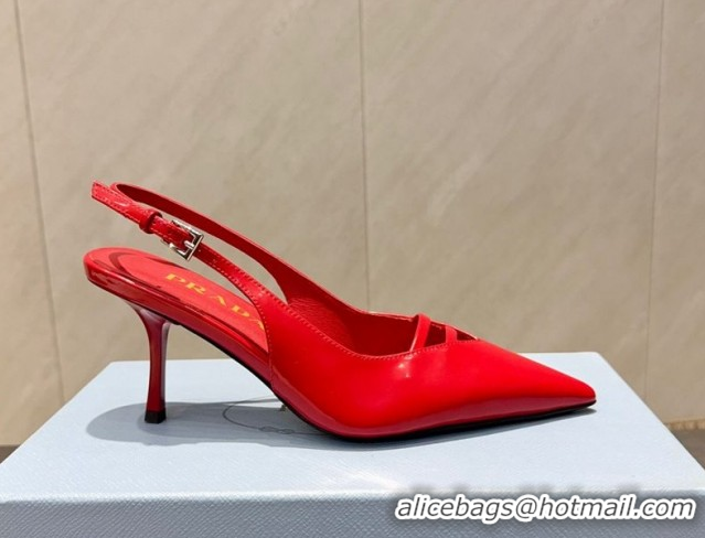 Top Grade Prada Patent Leather Heel Slingbacks Pump 7.5cm Red PR120601 1206006 2026