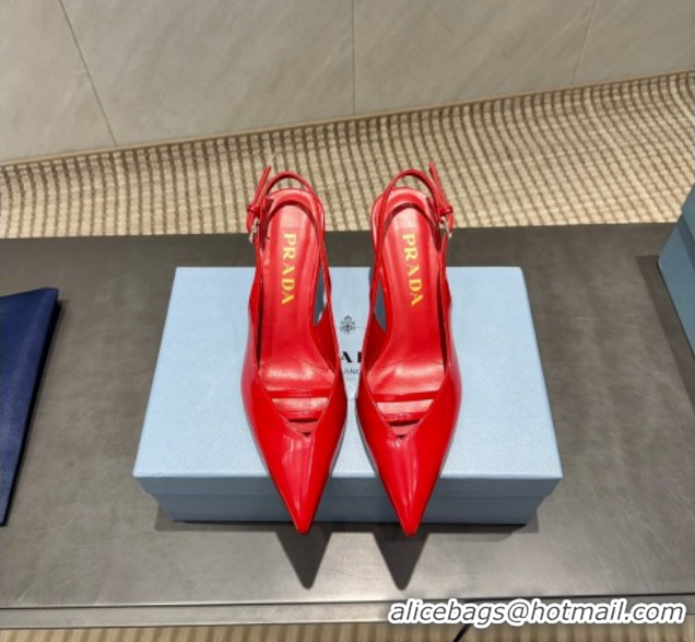 Top Grade Prada Patent Leather Heel Slingbacks Pump 7.5cm Red PR120601 1206006 2026
