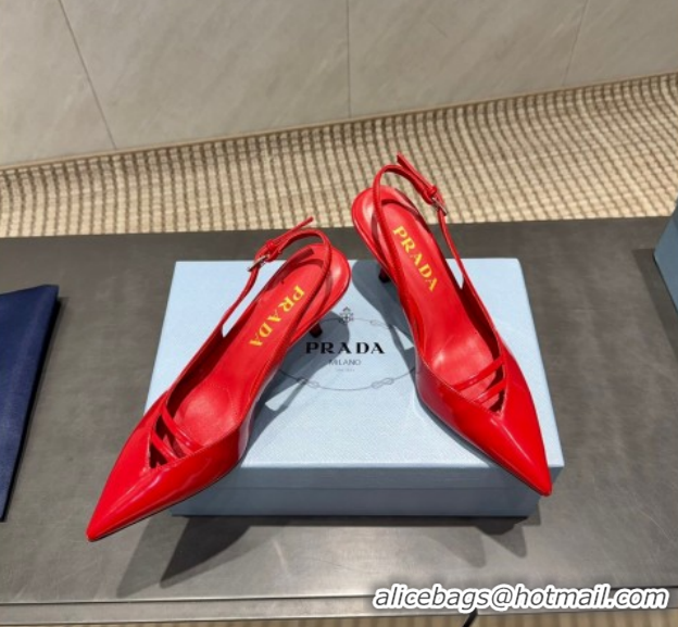 Top Grade Prada Patent Leather Heel Slingbacks Pump 7.5cm Red PR120601 1206006 2026