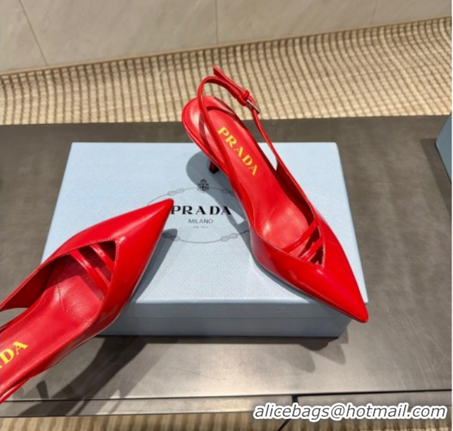 Top Grade Prada Patent Leather Heel Slingbacks Pump 7.5cm Red PR120601 1206006 2026