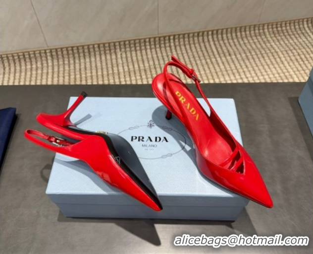 Top Grade Prada Patent Leather Heel Slingbacks Pump 7.5cm Red PR120601 1206006 2026
