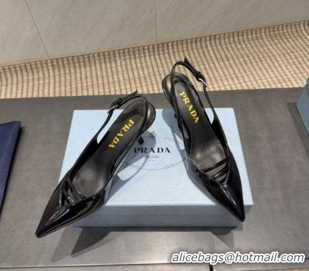 Charming Prada Patent Leather Heel Slingbacks Pump 7.5cm Black PR120601 1206007 2026