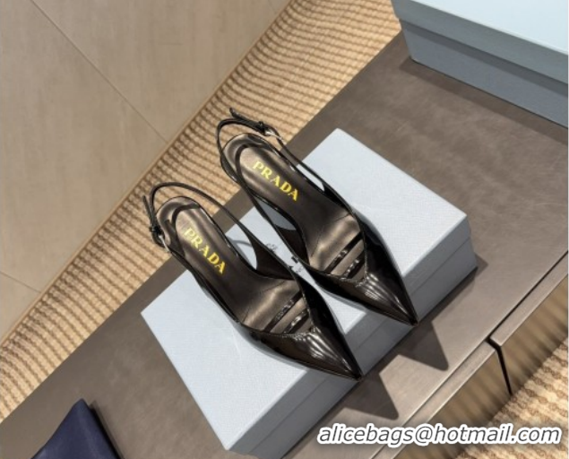 Charming Prada Patent Leather Heel Slingbacks Pump 7.5cm Black PR120601 1206007 2026