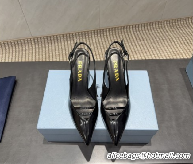 Charming Prada Patent Leather Heel Slingbacks Pump 7.5cm Black PR120601 1206007 2026