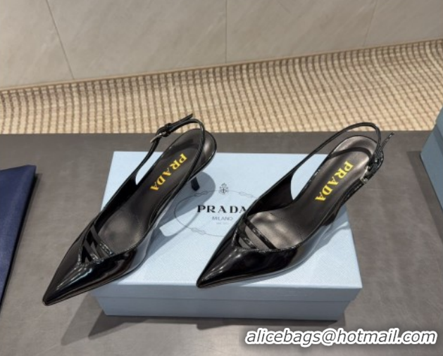 Charming Prada Patent Leather Heel Slingbacks Pump 7.5cm Black PR120601 1206007 2026