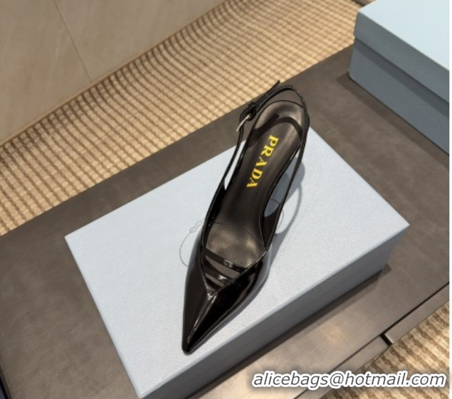 Charming Prada Patent Leather Heel Slingbacks Pump 7.5cm Black PR120601 1206007 2026