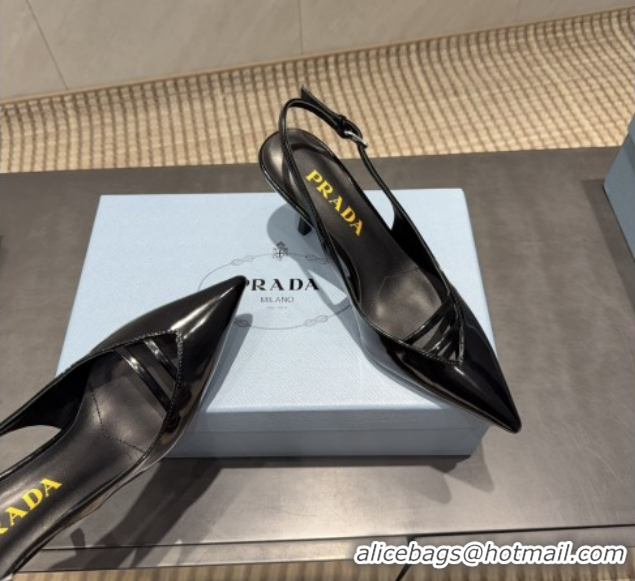 Charming Prada Patent Leather Heel Slingbacks Pump 7.5cm Black PR120601 1206007 2026