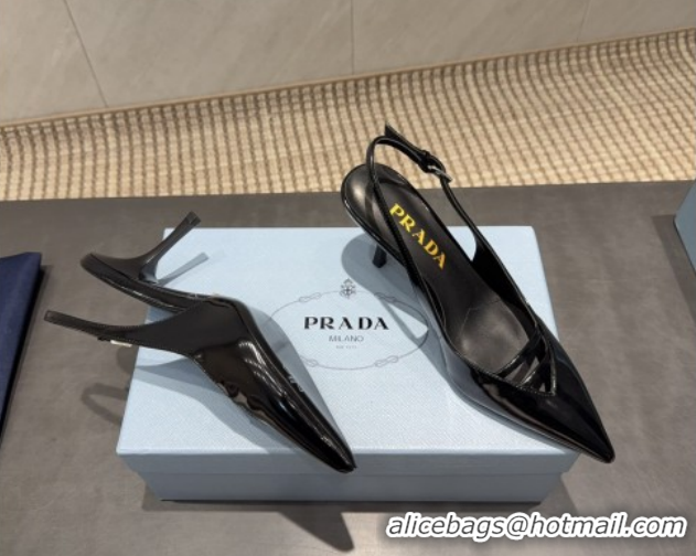 Charming Prada Patent Leather Heel Slingbacks Pump 7.5cm Black PR120601 1206007 2026