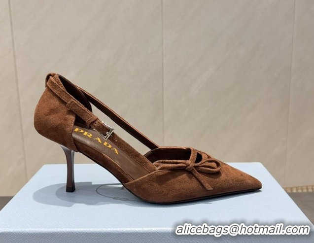 Best Price Prada Suede Heel Pumps 7.5cm with Bow Buckle Brown PR120602 1206008 2026