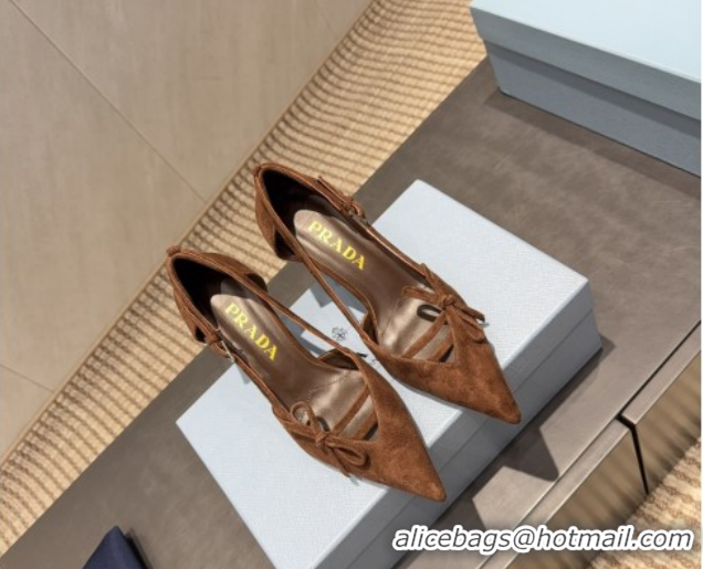 Best Price Prada Suede Heel Pumps 7.5cm with Bow Buckle Brown PR120602 1206008 2026