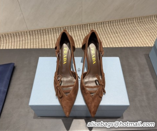 Best Price Prada Suede Heel Pumps 7.5cm with Bow Buckle Brown PR120602 1206008 2026