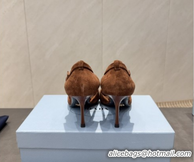 Best Price Prada Suede Heel Pumps 7.5cm with Bow Buckle Brown PR120602 1206008 2026