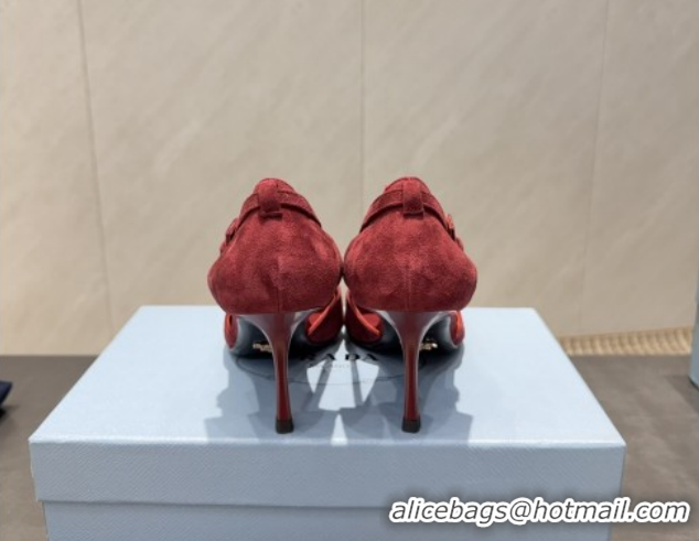 Purchase Prada Suede Heel Pumps 7.5cm with Bow Buckle Red 2025 PR120602 1206009 2026