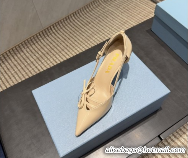 Grade Quality Prada Patent Leather Heel Pumps 7.5cm with Bow Buckle Beige PR120602 1206012 2026
