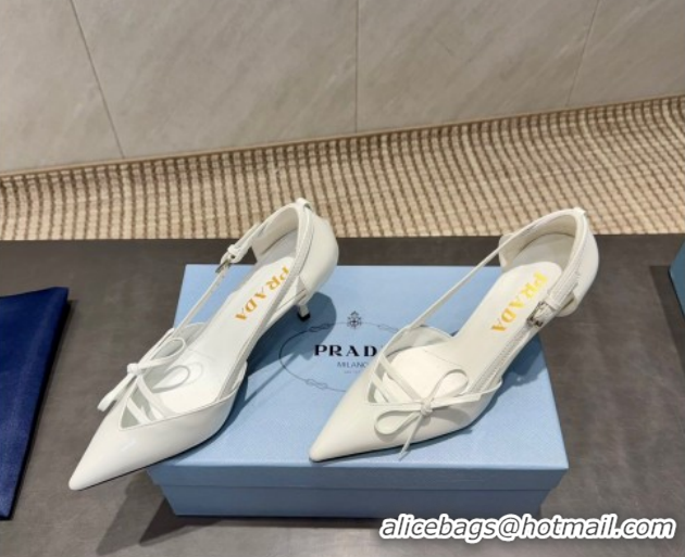 Top Grade Prada Patent Leather Heel Pumps 7.5cm with Bow Buckle White PR120602 1206011 2026