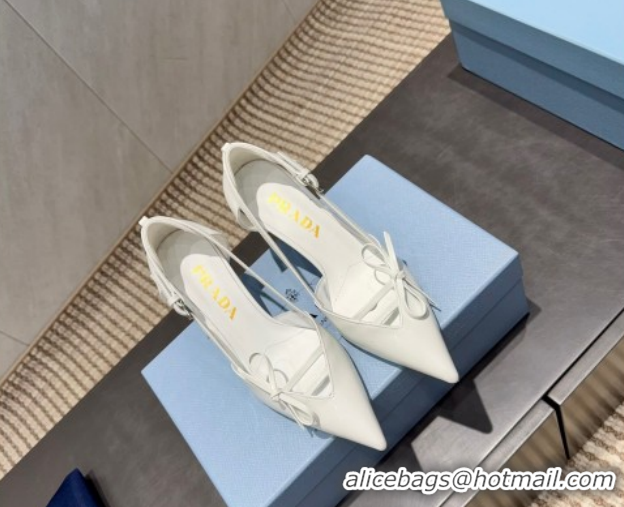 Top Grade Prada Patent Leather Heel Pumps 7.5cm with Bow Buckle White PR120602 1206011 2026