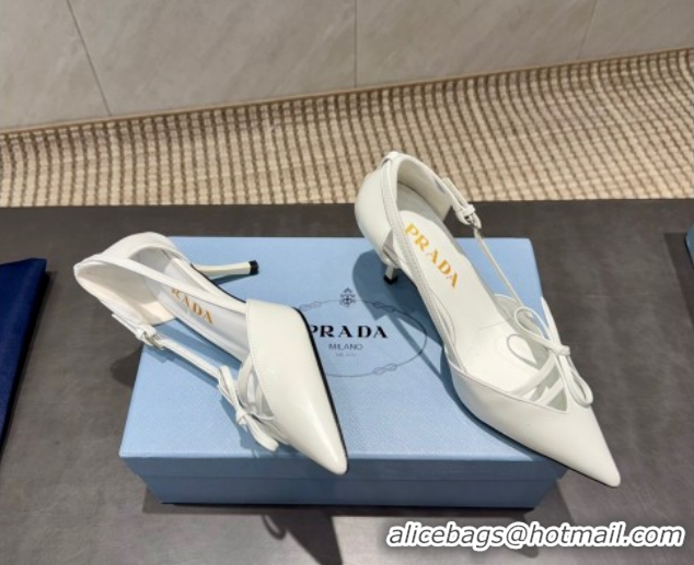 Top Grade Prada Patent Leather Heel Pumps 7.5cm with Bow Buckle White PR120602 1206011 2026