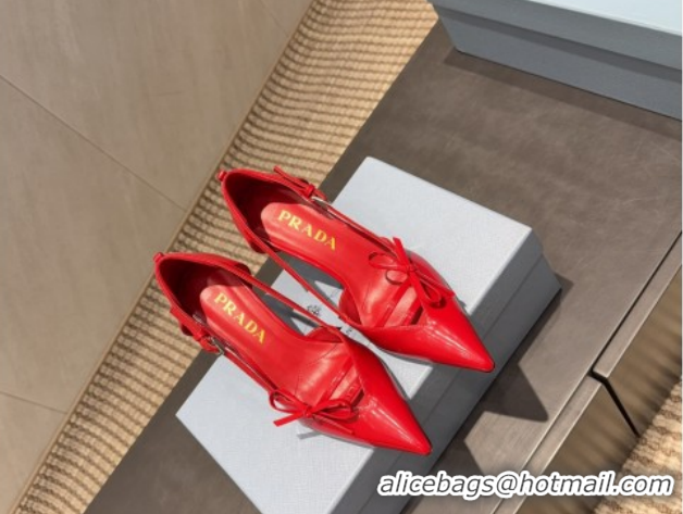 Best Grade Prada Patent Leather Heel Pumps 7.5cm with Bow Buckle Red PR120602 1206013 2026