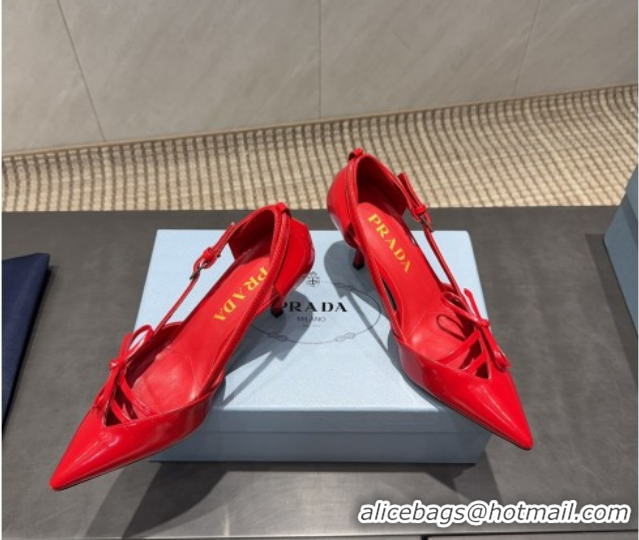 Best Grade Prada Patent Leather Heel Pumps 7.5cm with Bow Buckle Red PR120602 1206013 2026