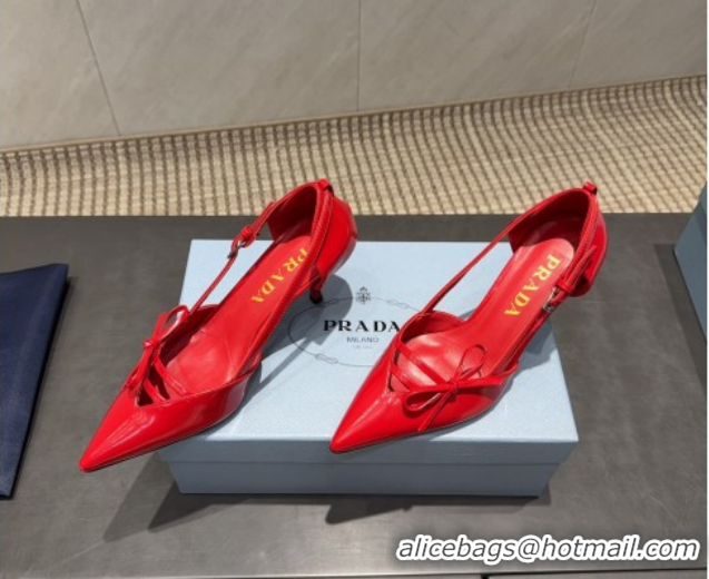 Best Grade Prada Patent Leather Heel Pumps 7.5cm with Bow Buckle Red PR120602 1206013 2026