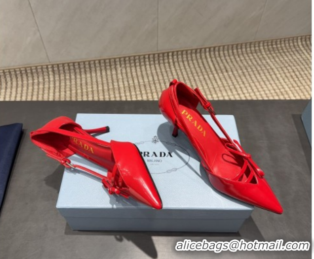 Best Grade Prada Patent Leather Heel Pumps 7.5cm with Bow Buckle Red PR120602 1206013 2026