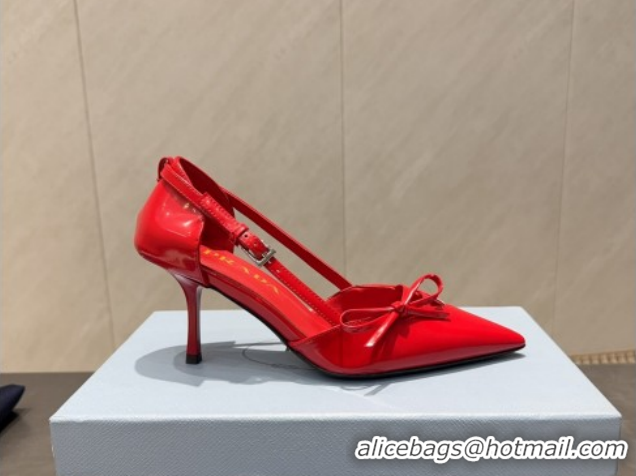 Best Grade Prada Patent Leather Heel Pumps 7.5cm with Bow Buckle Red PR120602 1206013 2026