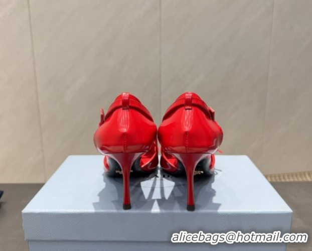 Best Grade Prada Patent Leather Heel Pumps 7.5cm with Bow Buckle Red PR120602 1206013 2026