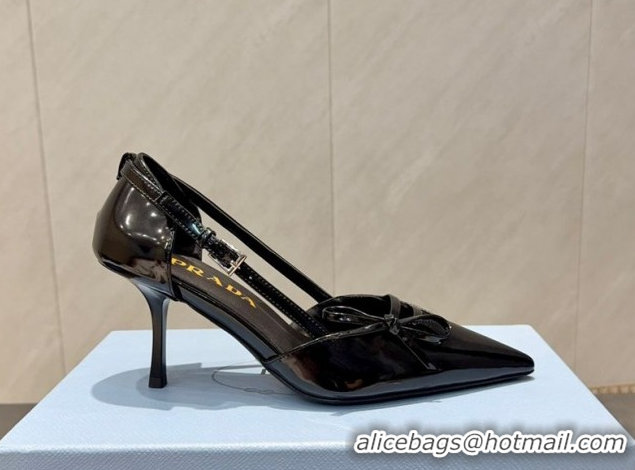 Pretty Style Prada Patent Leather Heel Pumps 7.5cm with Bow Buckle Black PR120602 1206014 2026