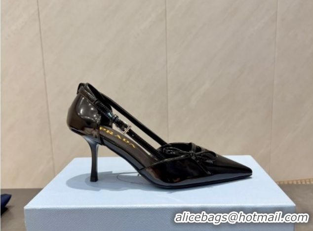 Pretty Style Prada Patent Leather Heel Pumps 7.5cm with Bow Buckle Black PR120602 1206014 2026