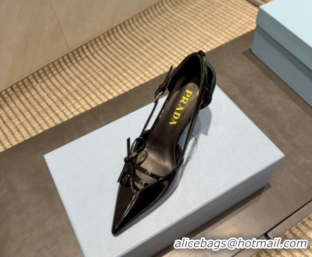 Pretty Style Prada Patent Leather Heel Pumps 7.5cm with Bow Buckle Black PR120602 1206014 2026