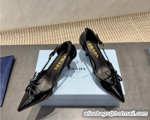 Pretty Style Prada Patent Leather Heel Pumps 7.5cm with Bow Buckle Black PR120602 1206014 2026