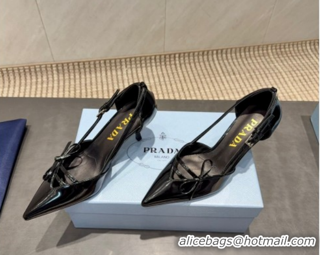 Pretty Style Prada Patent Leather Heel Pumps 7.5cm with Bow Buckle Black PR120602 1206014 2026