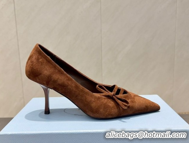 Best Product Prada Suede Heel Pumps 7.5cm with Bow Brown PR120603 1206015 2026