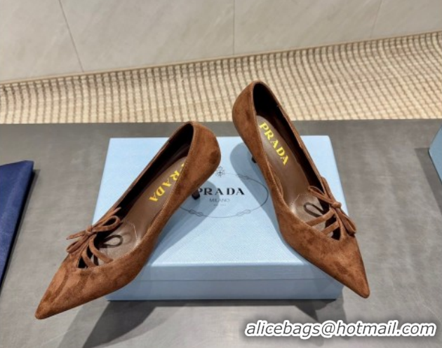Best Product Prada Suede Heel Pumps 7.5cm with Bow Brown PR120603 1206015 2026