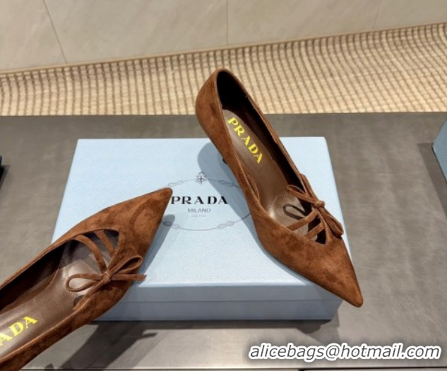 Best Product Prada Suede Heel Pumps 7.5cm with Bow Brown PR120603 1206015 2026