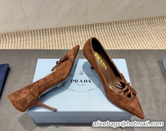 Best Product Prada Suede Heel Pumps 7.5cm with Bow Brown PR120603 1206015 2026