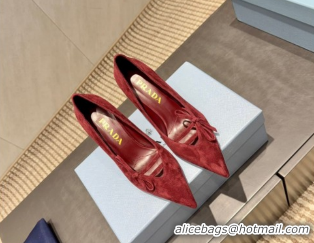 Shop Cheap Prada Suede Heel Pumps 7.5cm with Bow Red PR120603 1206016 2026