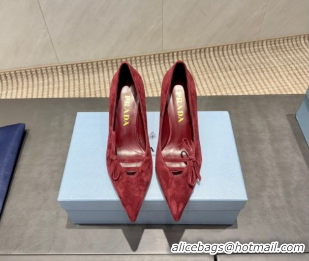 Shop Cheap Prada Suede Heel Pumps 7.5cm with Bow Red PR120603 1206016 2026