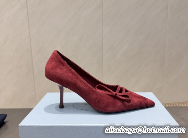 Shop Cheap Prada Suede Heel Pumps 7.5cm with Bow Red PR120603 1206016 2026