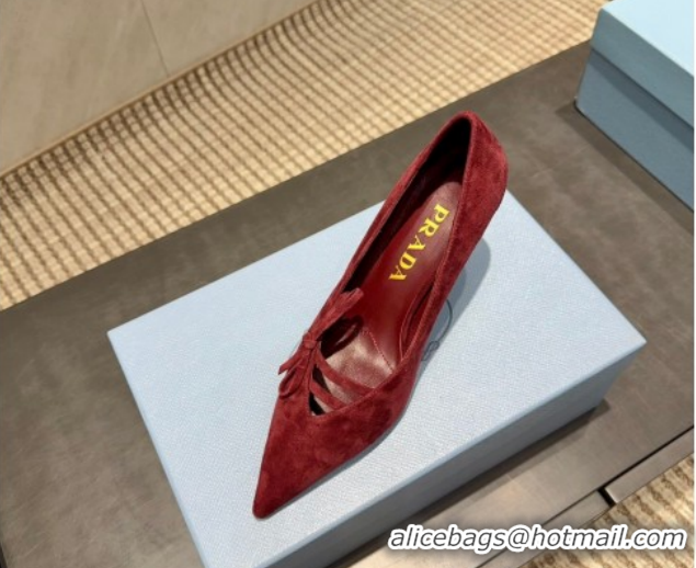 Shop Cheap Prada Suede Heel Pumps 7.5cm with Bow Red PR120603 1206016 2026